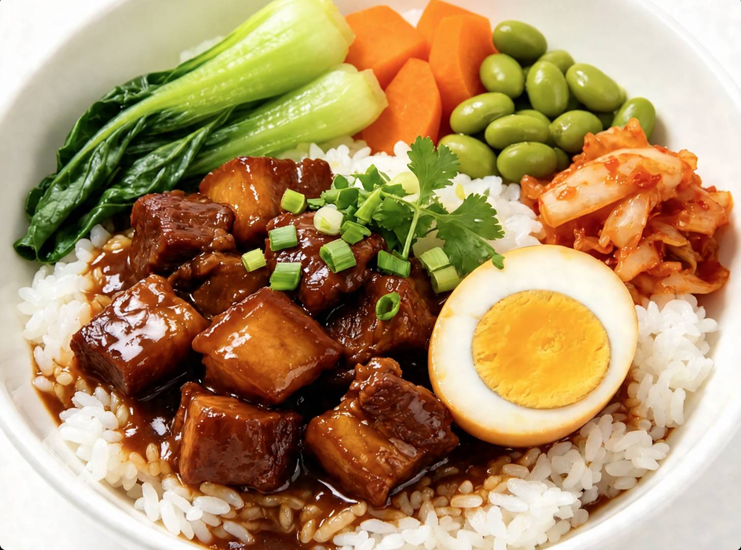 R2. Braised Pork with Egg and Vegetables Rice Bowl