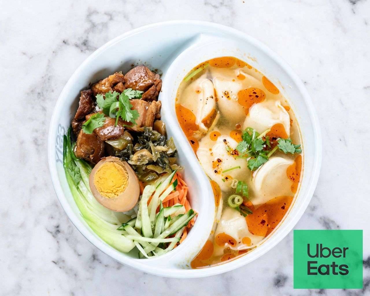 Y3. Sour Soup Dumplings (6 pieces) + Braised Pork Rice Bowl with vegetables
