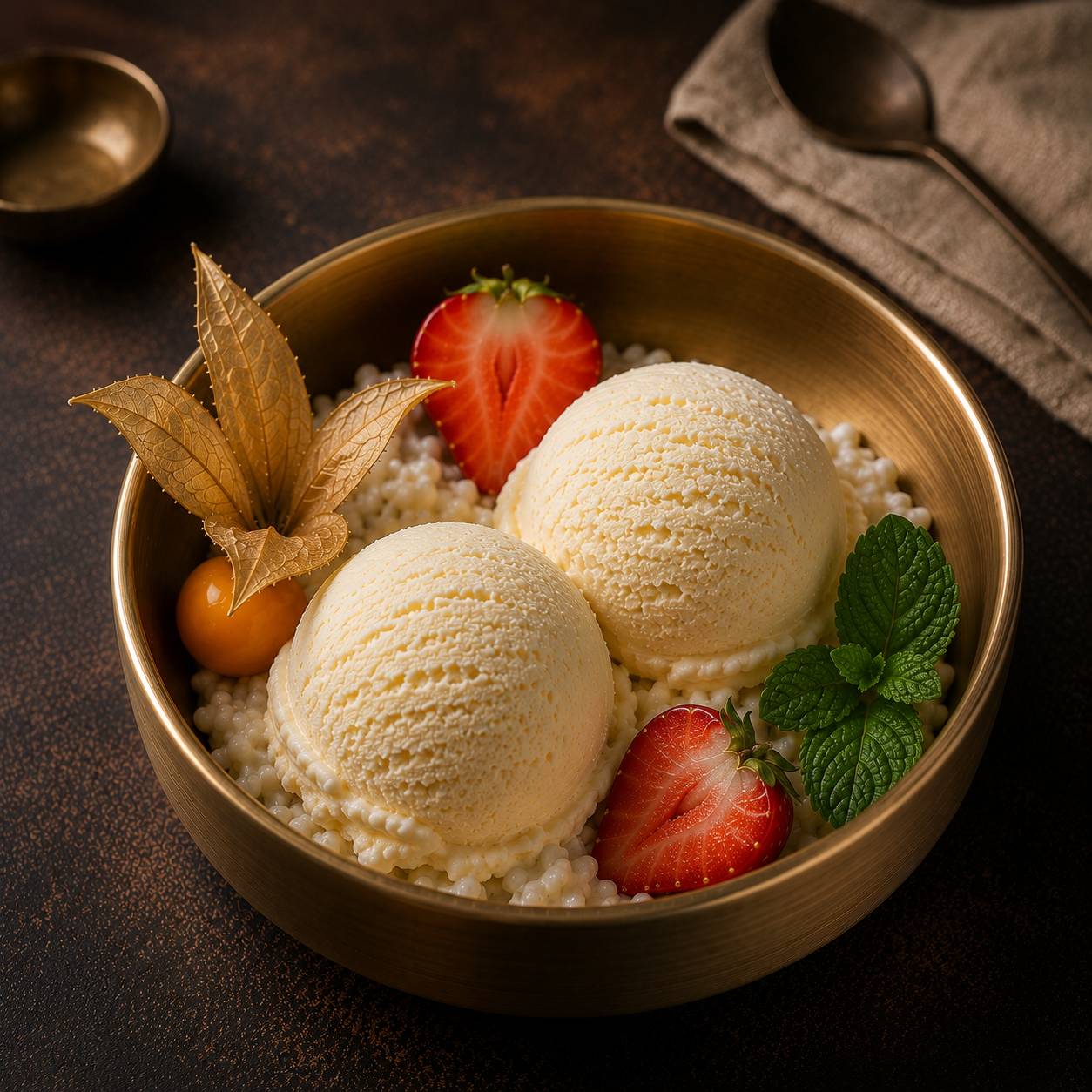 Vanille Eis mit Sahne und Beeren