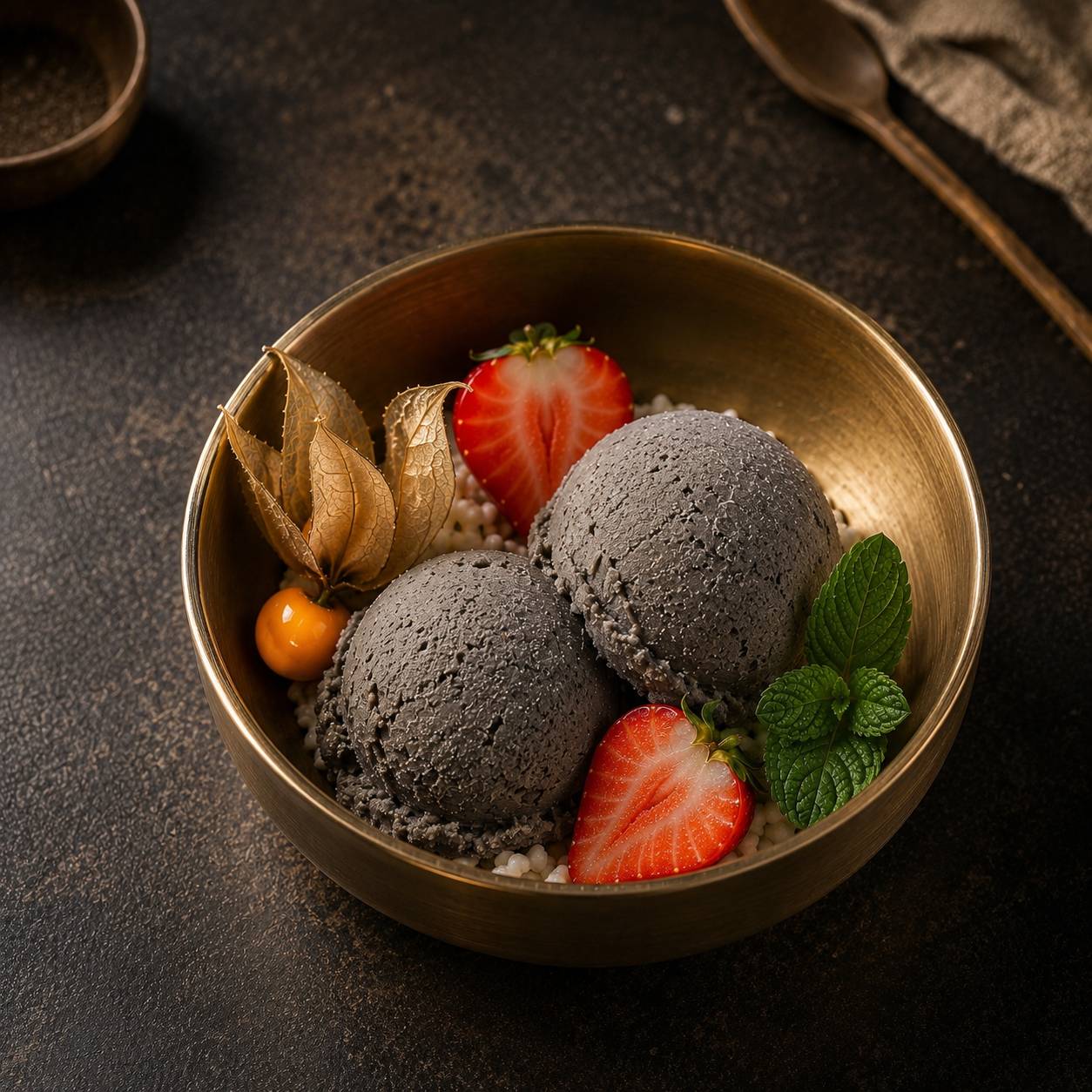 Sesam Eis mit Sahne und Beeren
