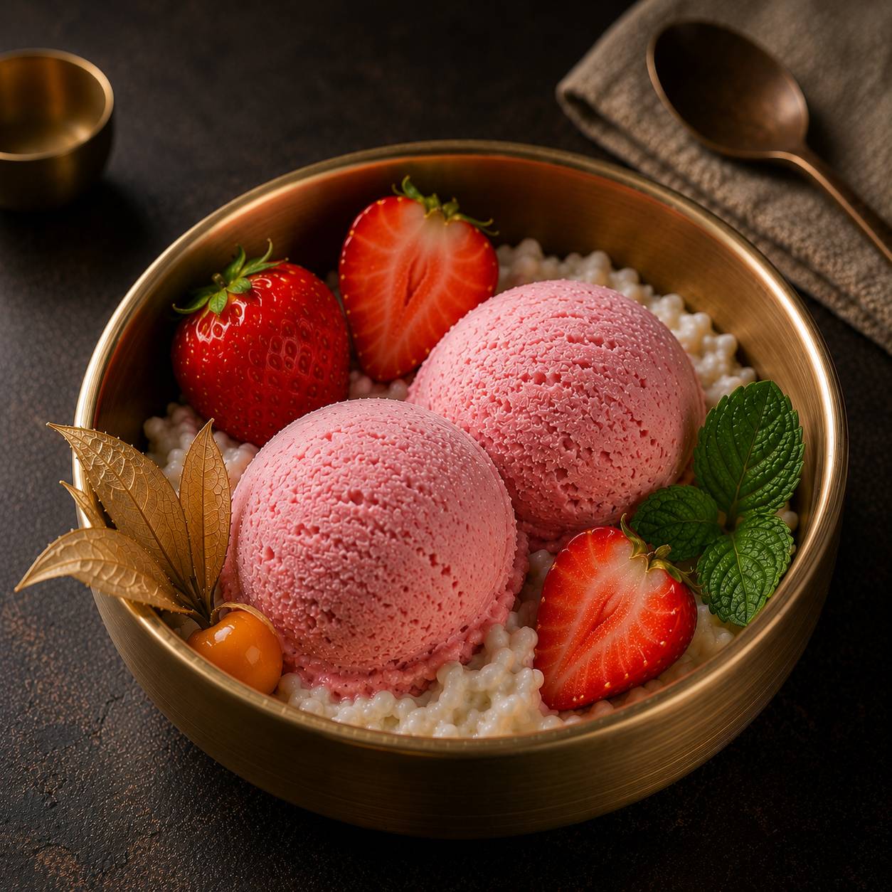 Erdbeer Eis mit Sahne und Beeren