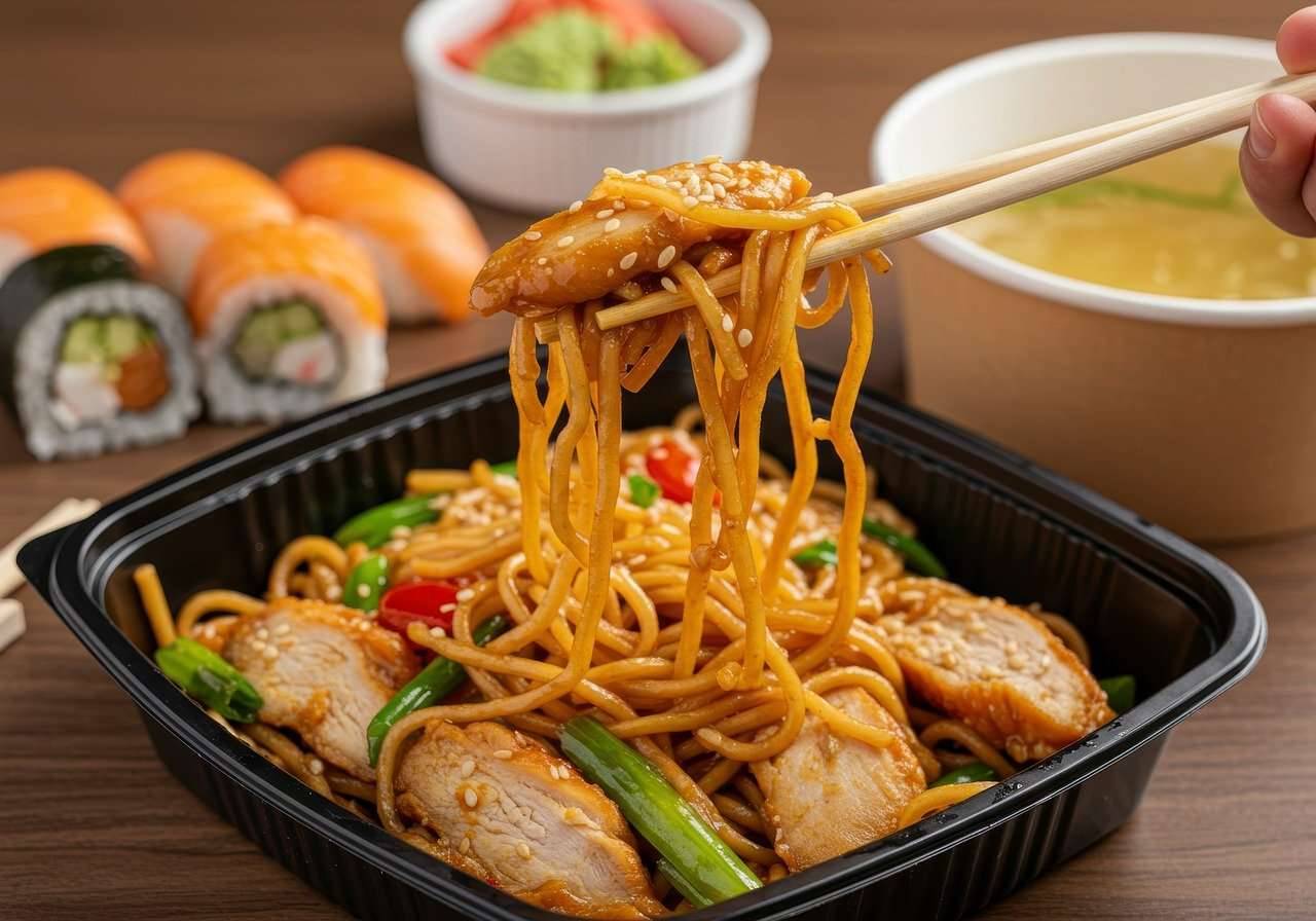 Gebratene Nudeln mit Huhn