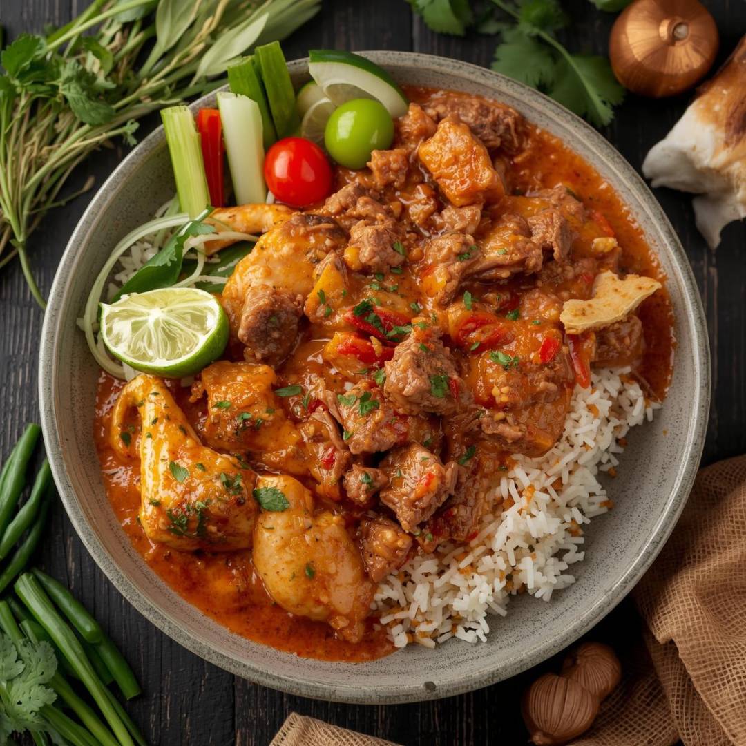 3 Sorten Fleisch mit rotem Thai Curry