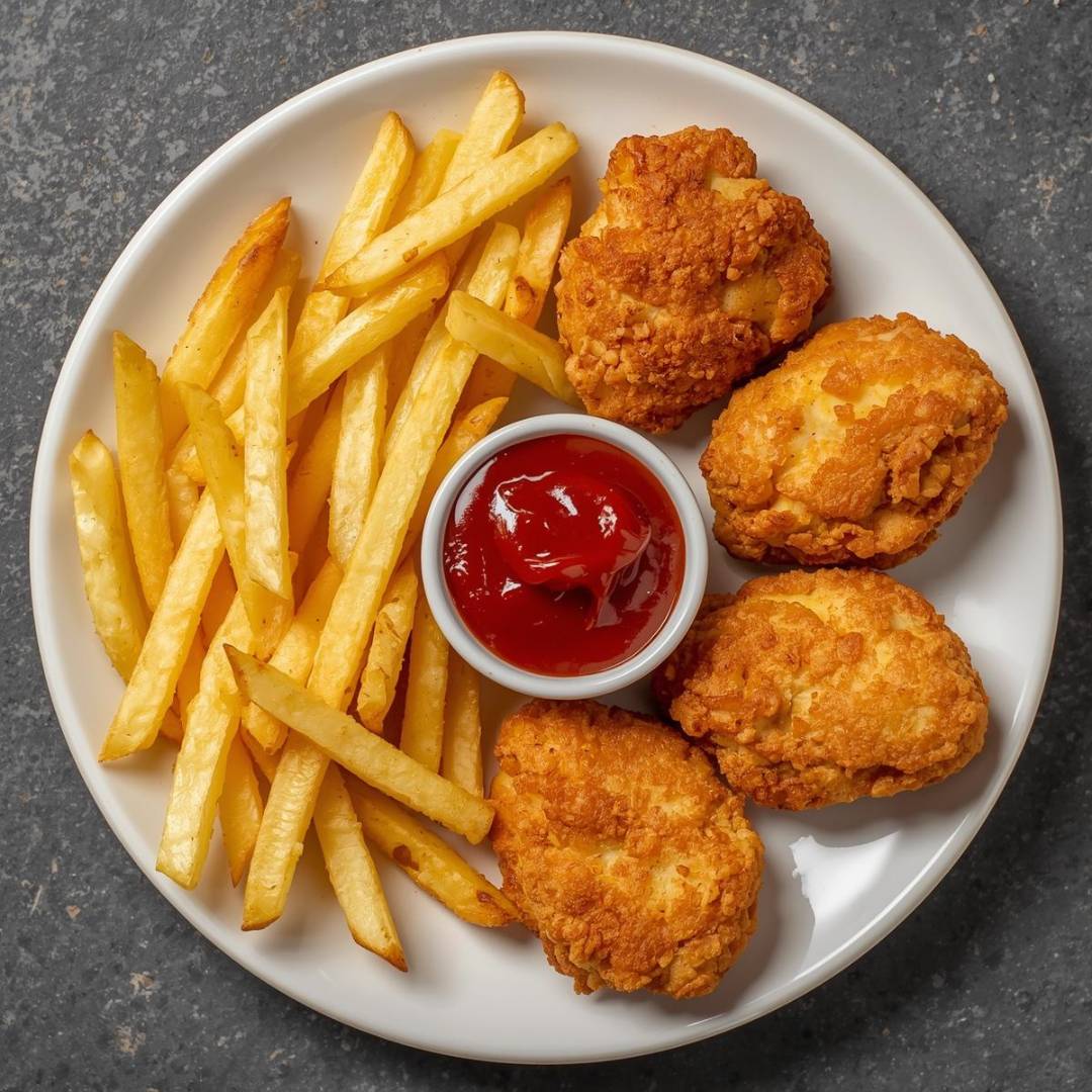 Pommes und Chicken Nuggets 4 Stk.