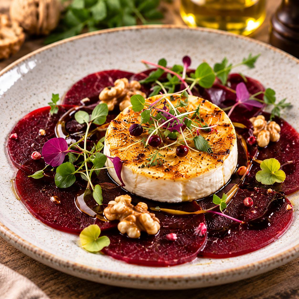 Kandierter Ziegenkäse auf Rote-Beete-Carpaccio