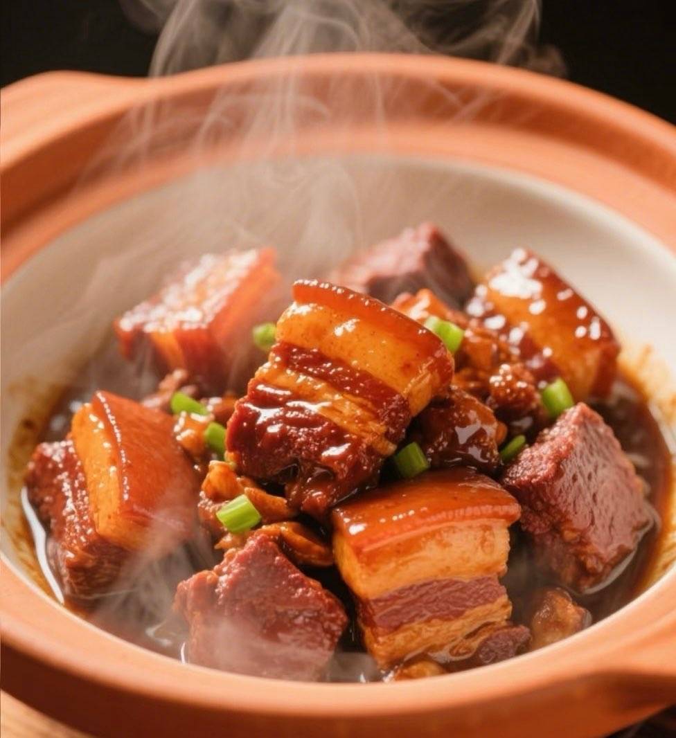 红烧肉Hong Shao Rou: Schweinebauch in dunkler Sojasauce geschmortSchweinebauch in dunkler Sojasauce geschmort