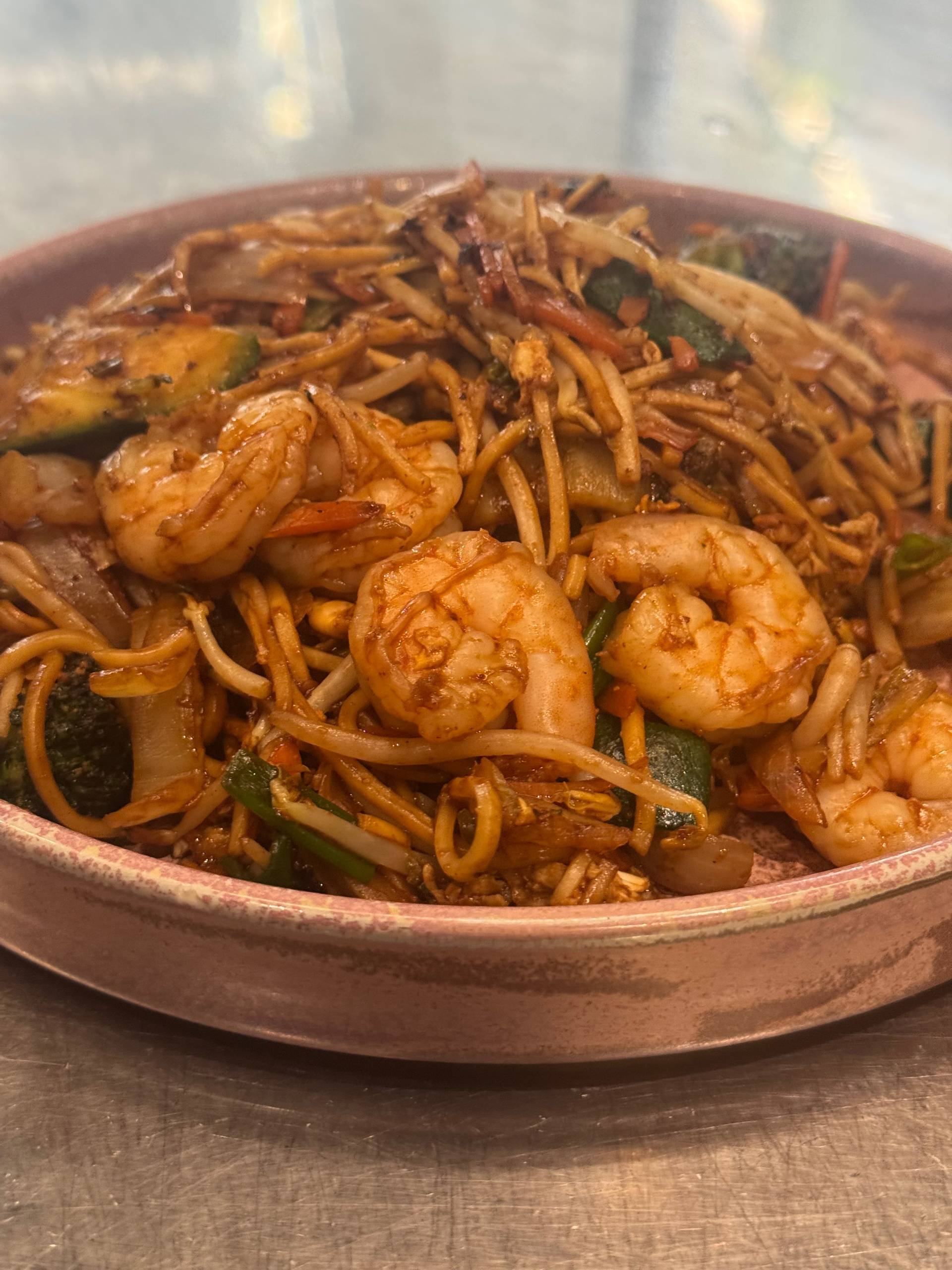 大虾炒面 Gebr. Nudeln mit Garnele