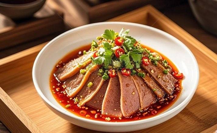 凉拌牛舌Rinderzungengericht mit Chilliöl (sharf))